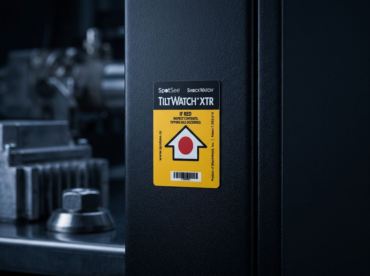 TiltWatch on equipment — tilt indicator for industrial transport
