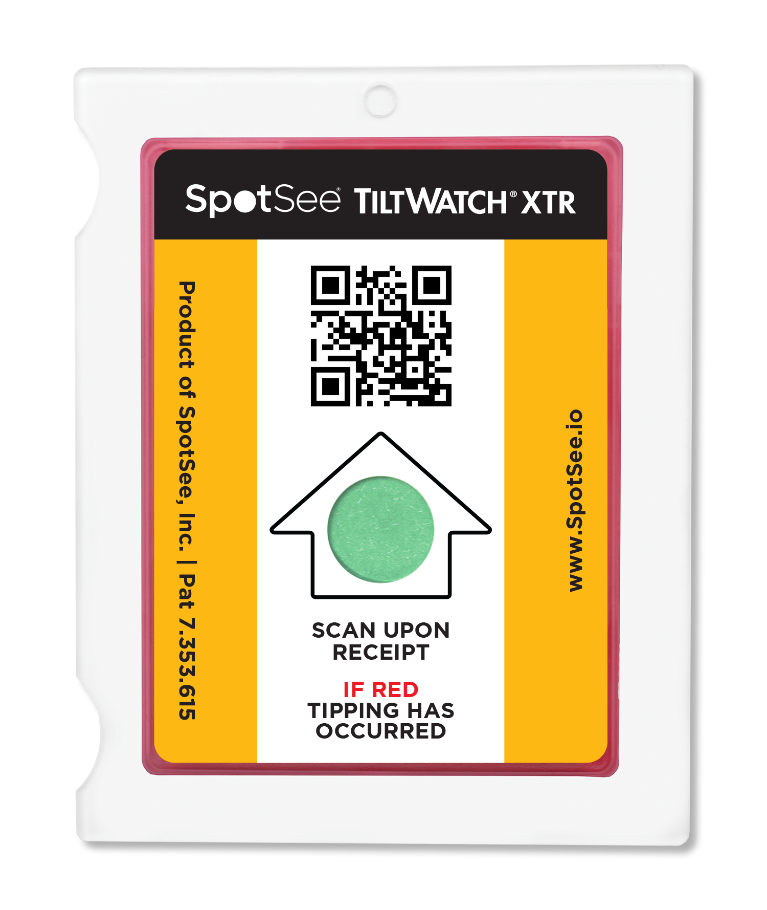 TiltWatch XTR QR — Before tilt: green window