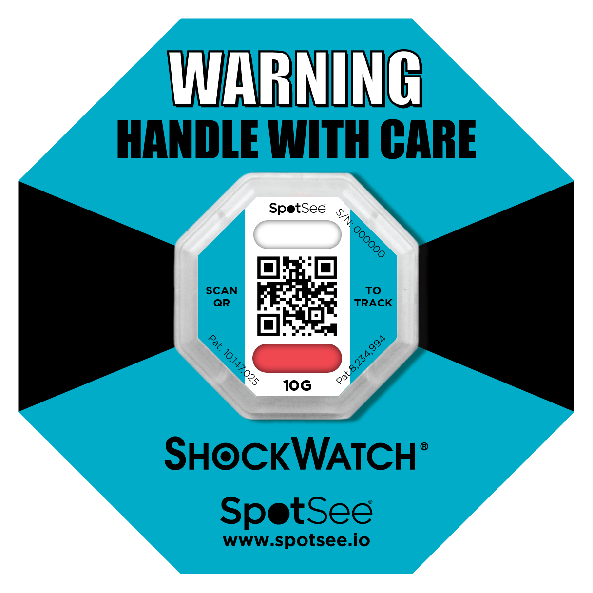 ShockWatch 2 QR with yellow warning label — after impact