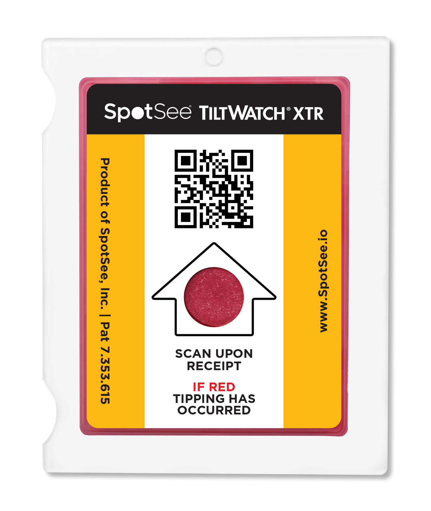 TiltWatch XTR QR — After tilt over 80°: red window