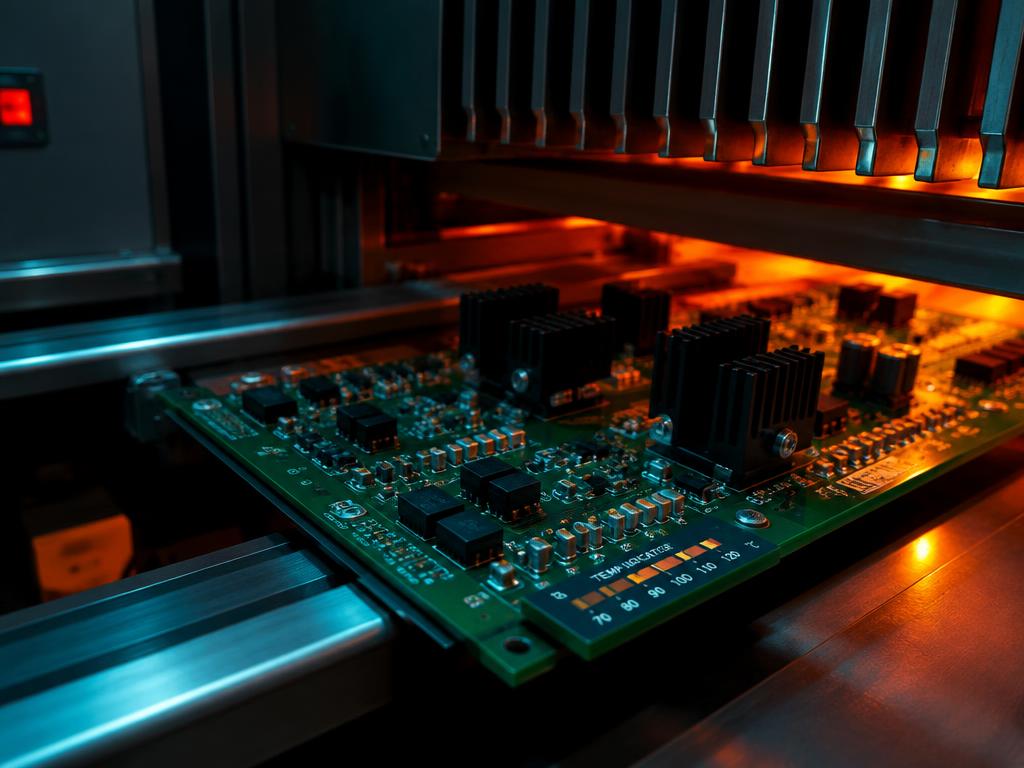 Pasek temperatury Thermax na płytce PCB przed piecem rozpływowym