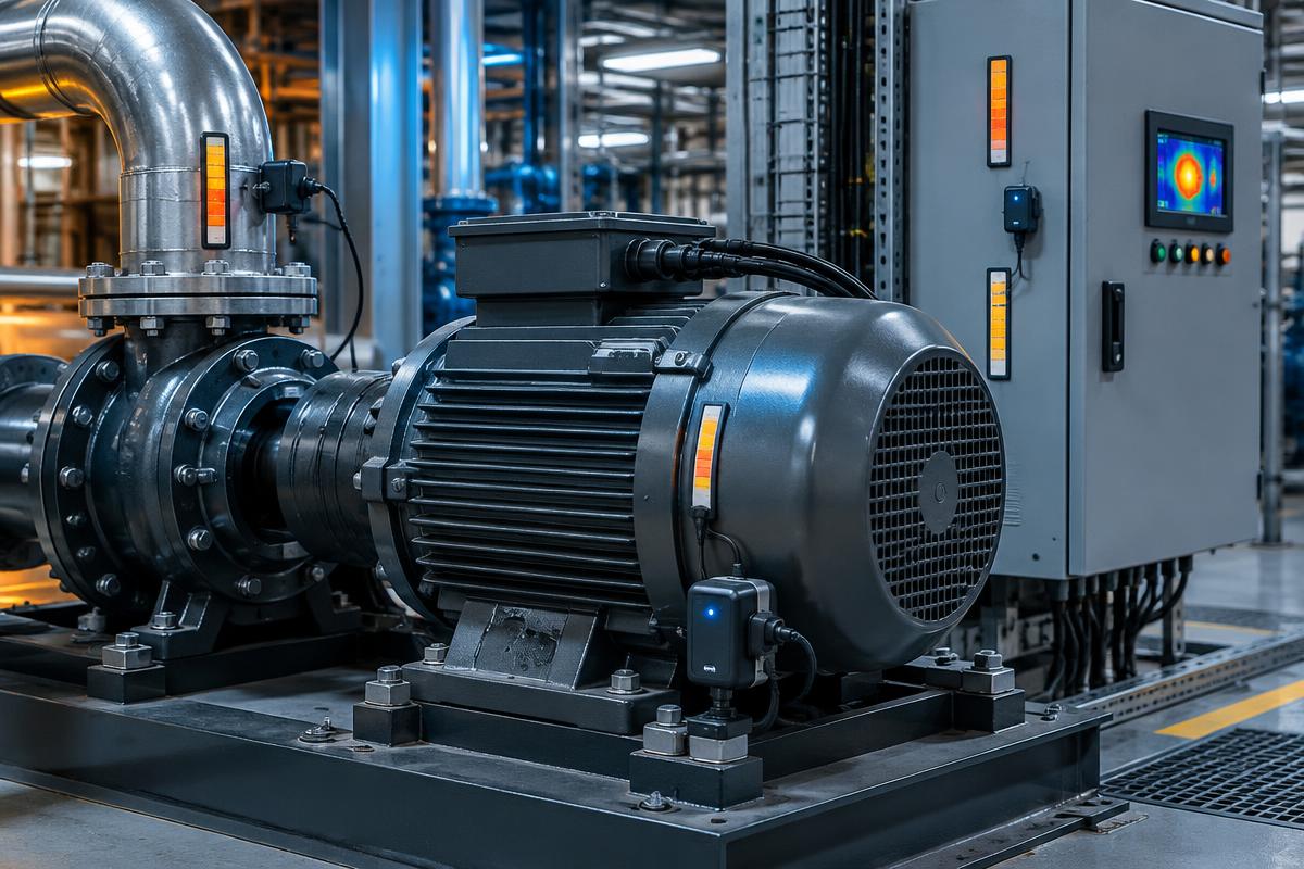 Monitoring motor, pipework and control cabinet temperatures in an industrial plant