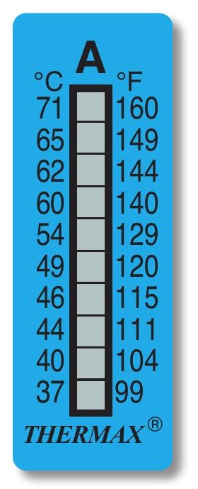 Oryginalny wskaźnik temperatury Thermax 10-punktowy, zakres A od 37 do 71 °C