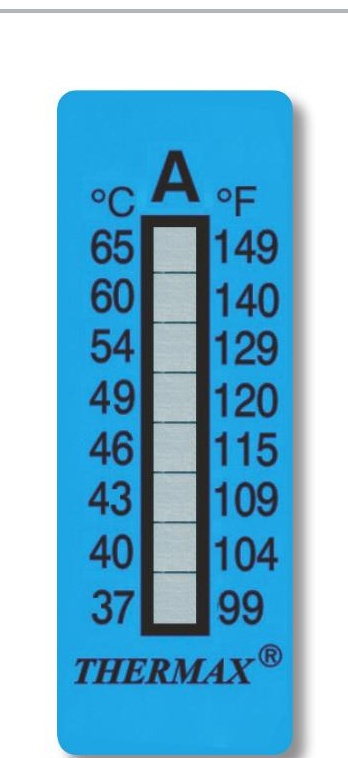 Oryginalny wskaźnik temperatury Thermax 8-punktowy, zakres A od 37 do 65 °C