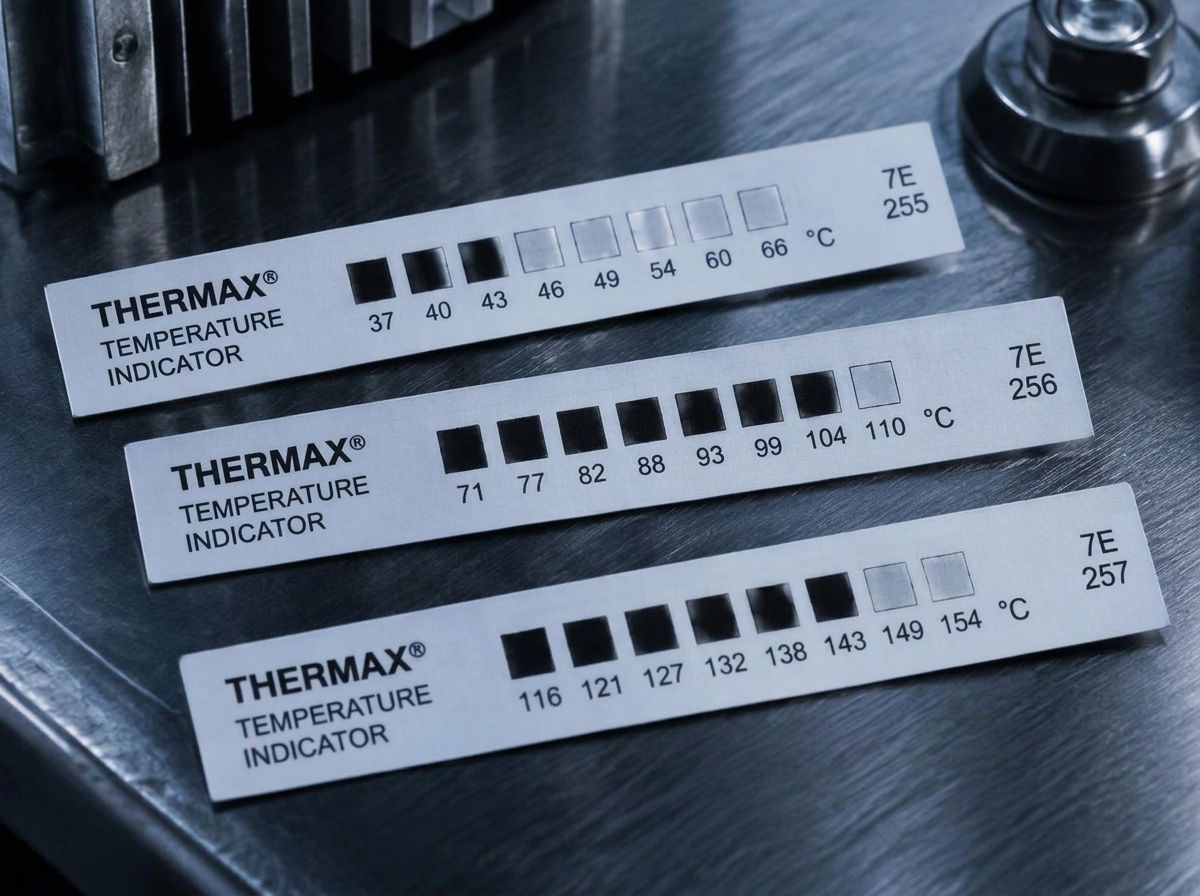 Oryginalne paski temperatury Thermax — nowy pasek oraz paski po pomiarze