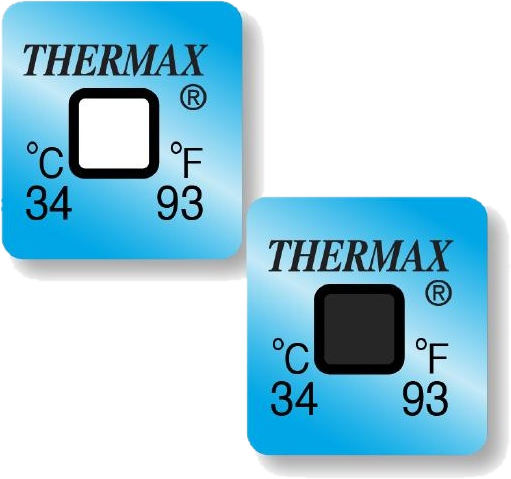 Oficjalny hermetyczny jednopunktowy wskaźnik temperatury Thermax przed i po aktywacji