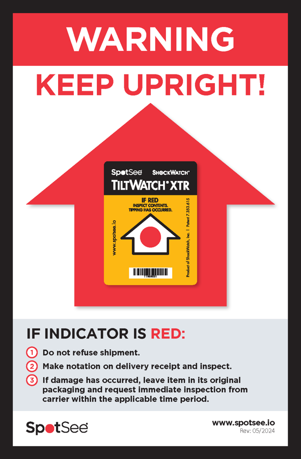TiltWatch XTR — Jednorazowy wskaźnik przechyłu powyżej 80°